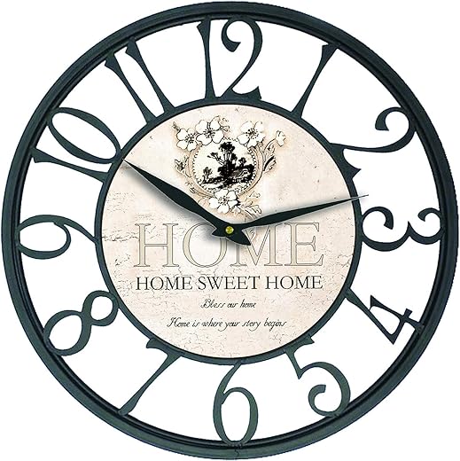 Kitchen Wall Clock Home Sweet Home Wall Clock with Black Iron Frame 16 inch Clock, RD-DF111