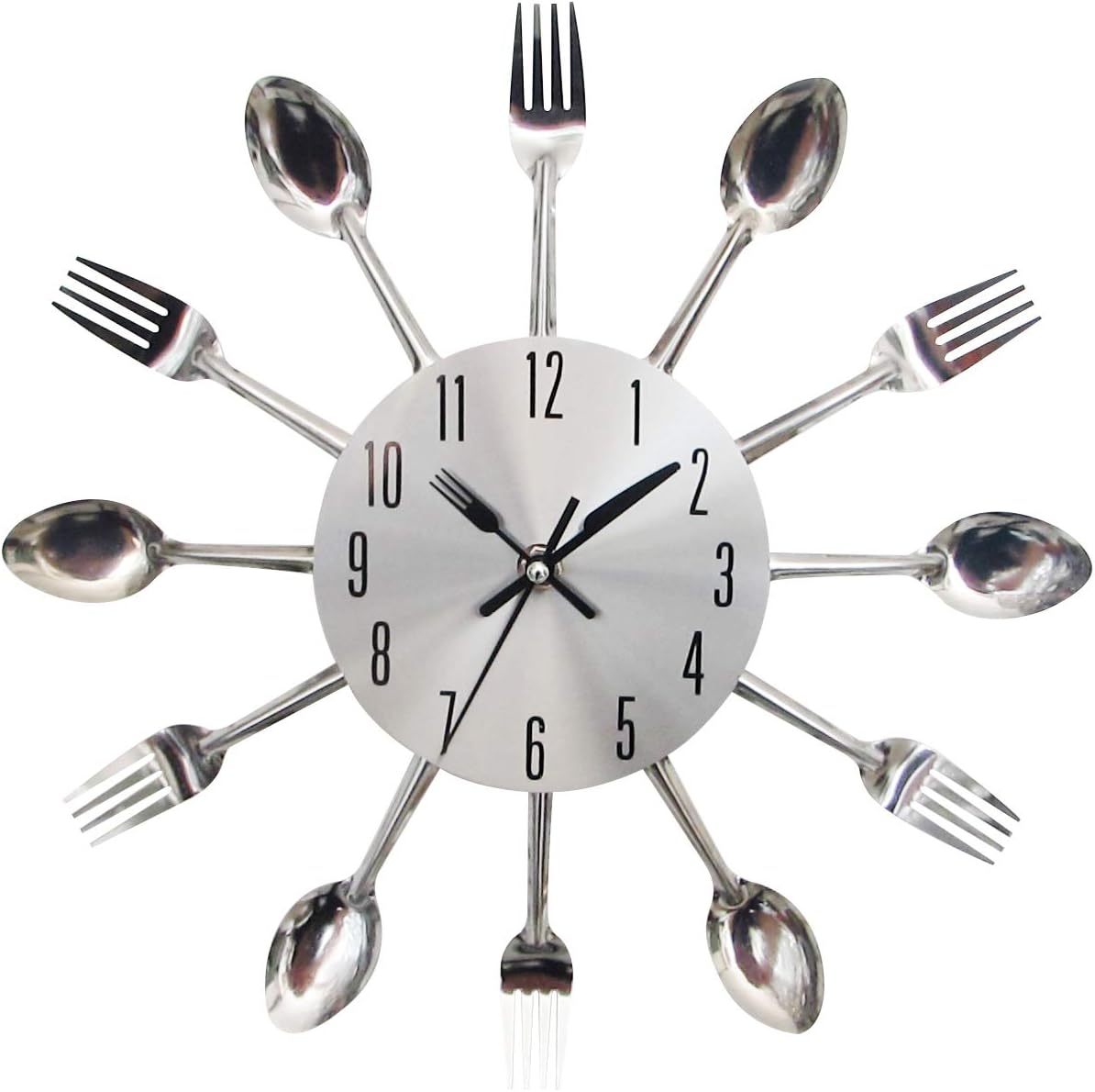 Kitchen Wall Clock, Kitchen Cutlery Wall Clock with Forks and Spoons 3D Removable Modern Creative Wall Clock for Home Room Decor and Nice Gifts (Silver)