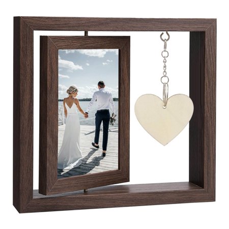 KMSS 6inch Rotating Couples Picture Frame Double-Sided Picture Frame with Engraved Heart Pendant Wedding Engagement Gifts for Boyfriend Girlfriend Wife Husband