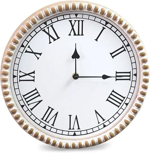 KOREEN'S 12 Inch Handmade Rustic Wall Clock with Wooden Beads, Real Wood Clock, Farmhouse Wall Clock Decor, Living Room Wall Clock, Clocks for Living Room, Housewarming Gift.