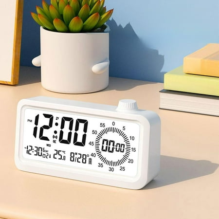 kosheko LED Alarm Clock, Adjustable Brightness, Easy to Use, Multifunctional LED Clock, Large Display, Battery Backup, Heavy Sleepers Alarm Clock, Snooze Feature, Temperature Display. White