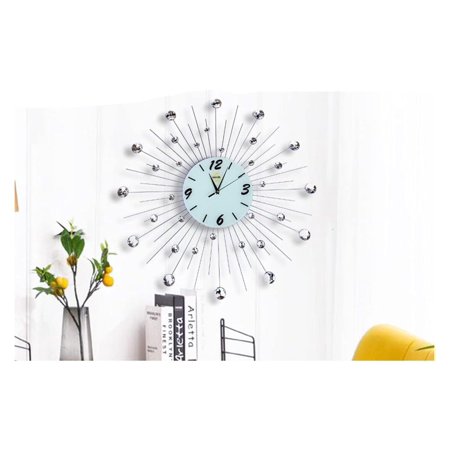 KOUROUU sunburst starburst clock large metal decorative (Silver)