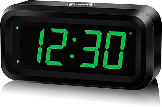 KWANWA Alarm Clock, Small Digital Clock, 1.2inch Green LED Clock, Adjustable Brightness, Dim Night Mode, 12H/24H, Battery Operated, Wall-Mounted, Snooze, Clock for Bedroom, Travel Clock, Kids Clock