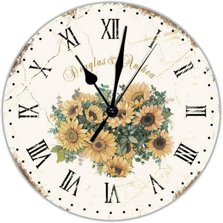 La Boutique De Fleurs Pvc Wall Clocks Flower Market Round Clock Battery Operated Silent 10 Inch Classic Farmhouse Wall Clock Decoration For Living Room Kitchen Bedroom Home Office