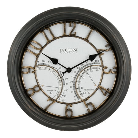 La Crosse 19.7-inch Outdoor Silent Sweeping Courtyard Bronze Quartz Analog Clock, 404-4450