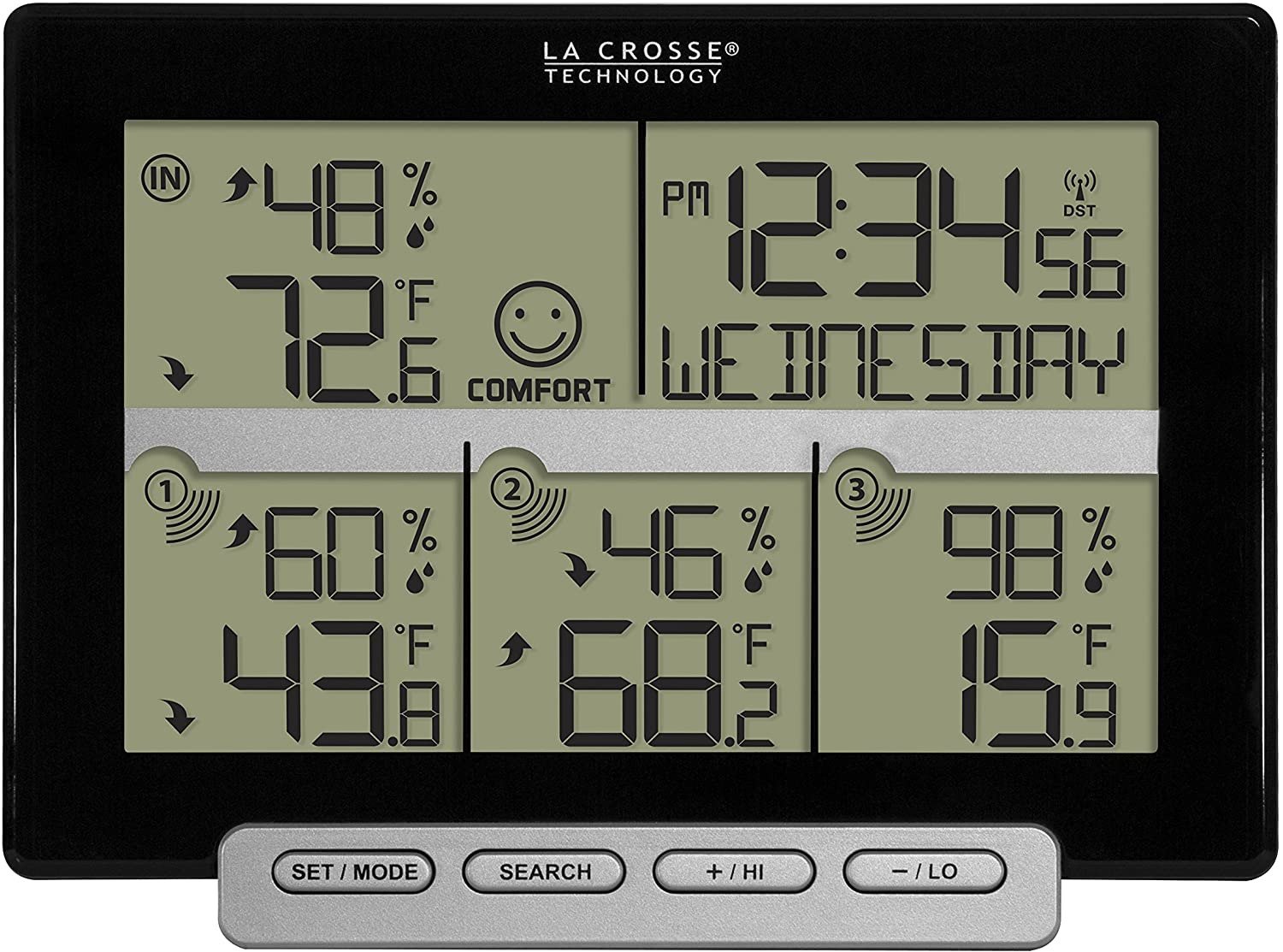 La Crosse 308-1412-3TX-INT Wireless Weather Station with 3 Sensors, Black