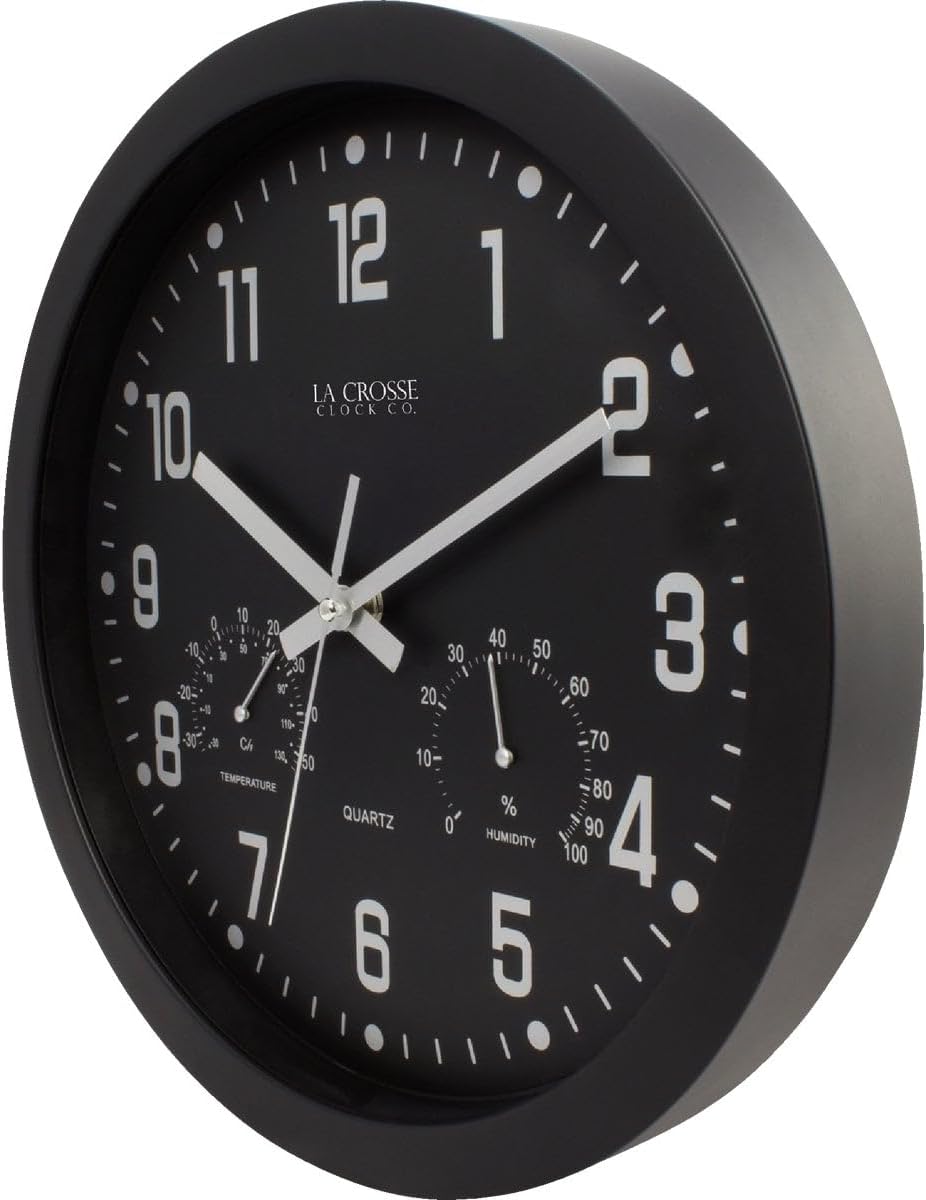 La Crosse 404-2631 12 Black Analog Clock with Temp & Humidity