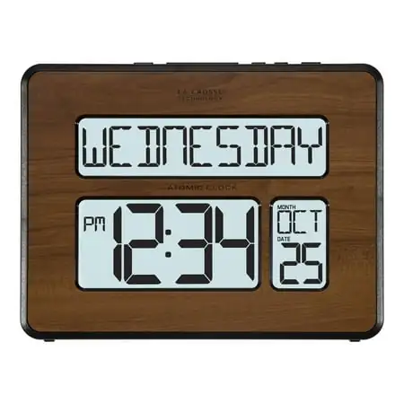 La Crosse 513-1419BL-WA Backlight Atomic Calendar Digital Clock with Large Digits, Walnut