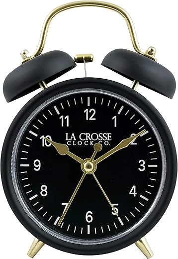 La Crosse 617-3314BG Black Twin Bell Quartz Alarm Clock