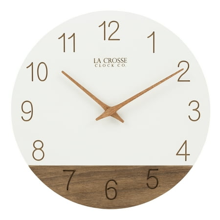 La Crosse Clock 12 Sierra Wood White-Brown Contemporary Quartz Analog Clock, 404-3630B