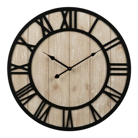 La Crosse Clock 19.7-inch Black Harper Wood Coastal Quartz Analog Clock, 404-3450A