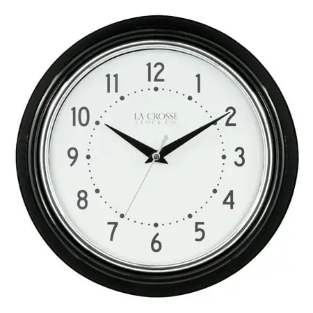 La Crosse Clock 9.5-inch Classic Retro Diner Black Quartz Analog Clock, 404-3624B