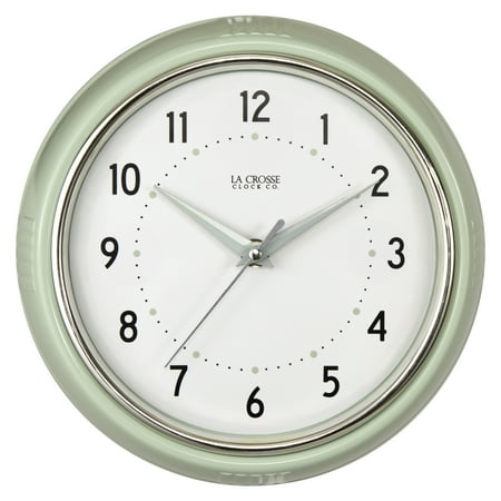 La Crosse Clock 9.5 Retro Diner Pistachio Green Quartz Analog Wall Clock, 404-3024PH