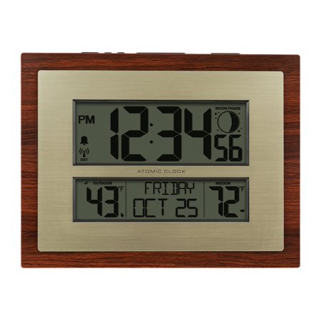 La Crosse Technology - Alarm clock - electronic - desktop, wall mountable - brushed brass - frame: cherry