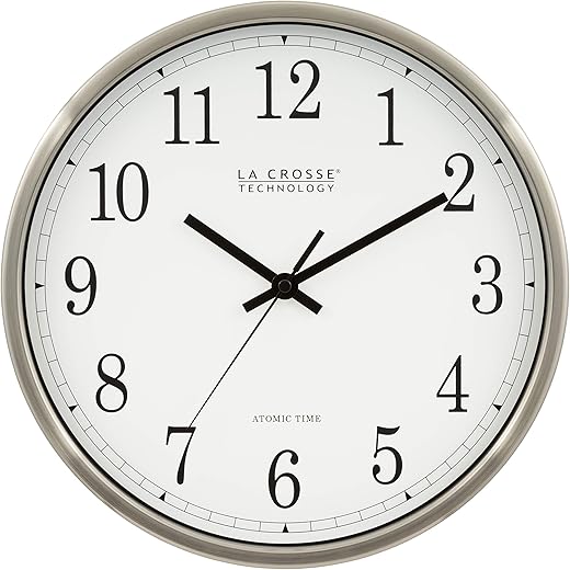 La Crosse Technology 12 Inch Atomic Analog Wall Clock, Aluminum (WT-3126B)