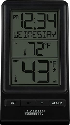 La Crosse Technology 308-1415BW Digital Wireless Thermometer with Time, Black