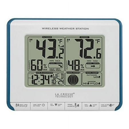 La Crosse Technology 308-1711BL Wireless Weather Station with Heat Index and Dew Point,Teal Blue/White