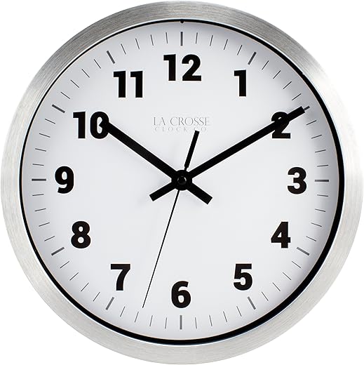 La Crosse Technology 404-2626 La Crosse 10 in Silver Metal Analog Wall Clock with White Dial