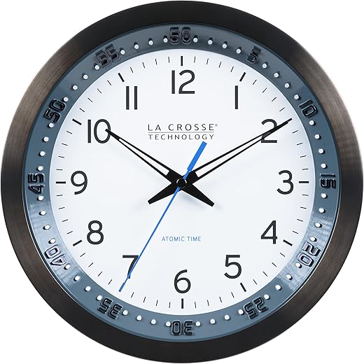 La Crosse Technology 404-54667-INT 10-Inch Atomic Chapter Ring Stainless Steel Analog Clock