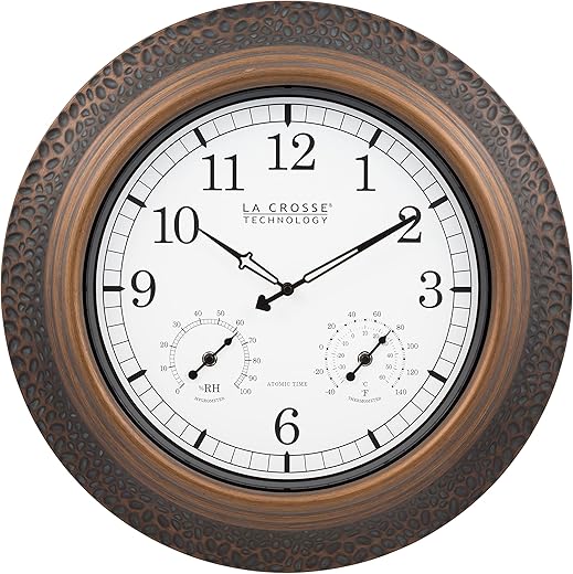 La Crosse Technology 433-3256A-INT 21-inch Bronze Indoor/Outdoor Atomic Analog Wall Clock