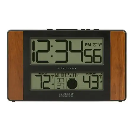 La Crosse Technology 513-1417CH Atomic Digital Clock with Temperature and Moon Phase, Cherry finish