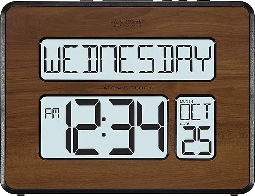 La Crosse Technology 513-1419BL-WA-INT Atomic Large Full Digital Calendar Clock, Pack of 1, Brown