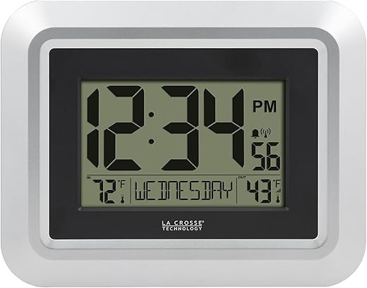 La Crosse Technology 513-1918S-INT Atomic Digital Wall Clock with Outdoor Temperature, No Size, Silver