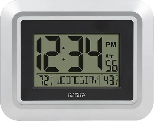 La Crosse Technology 513-1918S-INT Atomic Digital Wall Clock with Outdoor Temperature, No Size, Silver