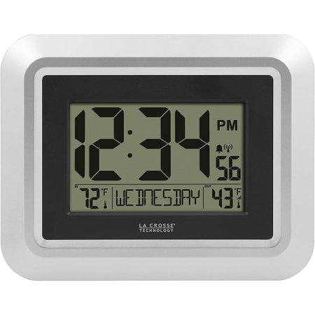 La Crosse Technology 513-1918S-INT Atomic Digital Wall Clock with Outdoor Temperature, No Size, Silver