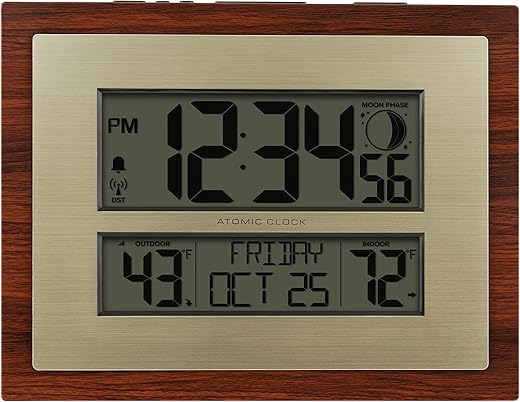 La Crosse Technology 513-23137-INT Atomic Digital Clock with Moon Phase & Calendar