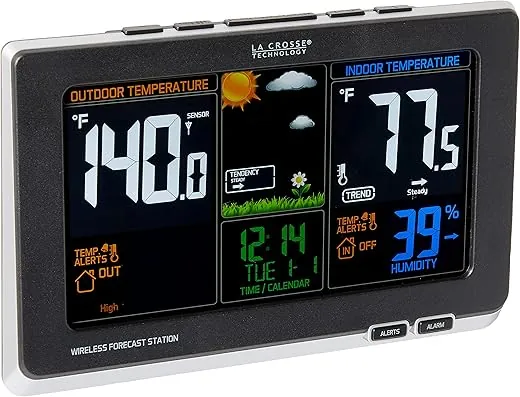 La Crosse Technology Advanced Weather Station with Full-Color LCD & Atomic Time - Monitor Indoor/Outdoor Conditions with Temperature Alerts and Humidity Readings with Transmission Range of 300 Feet