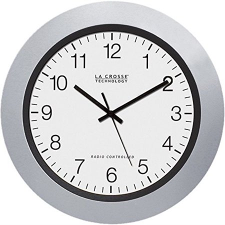 la crosse technology atomic analog wall clock, 10, silver