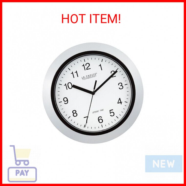 La Crosse Technology Atomic Analog WT-3102S-INT Wall Clock, 10 Inch, Silver