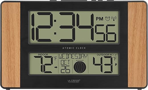 La Crosse Technology Atomic Digital Clock with Outdoor Temperature, Wood Oak, 0