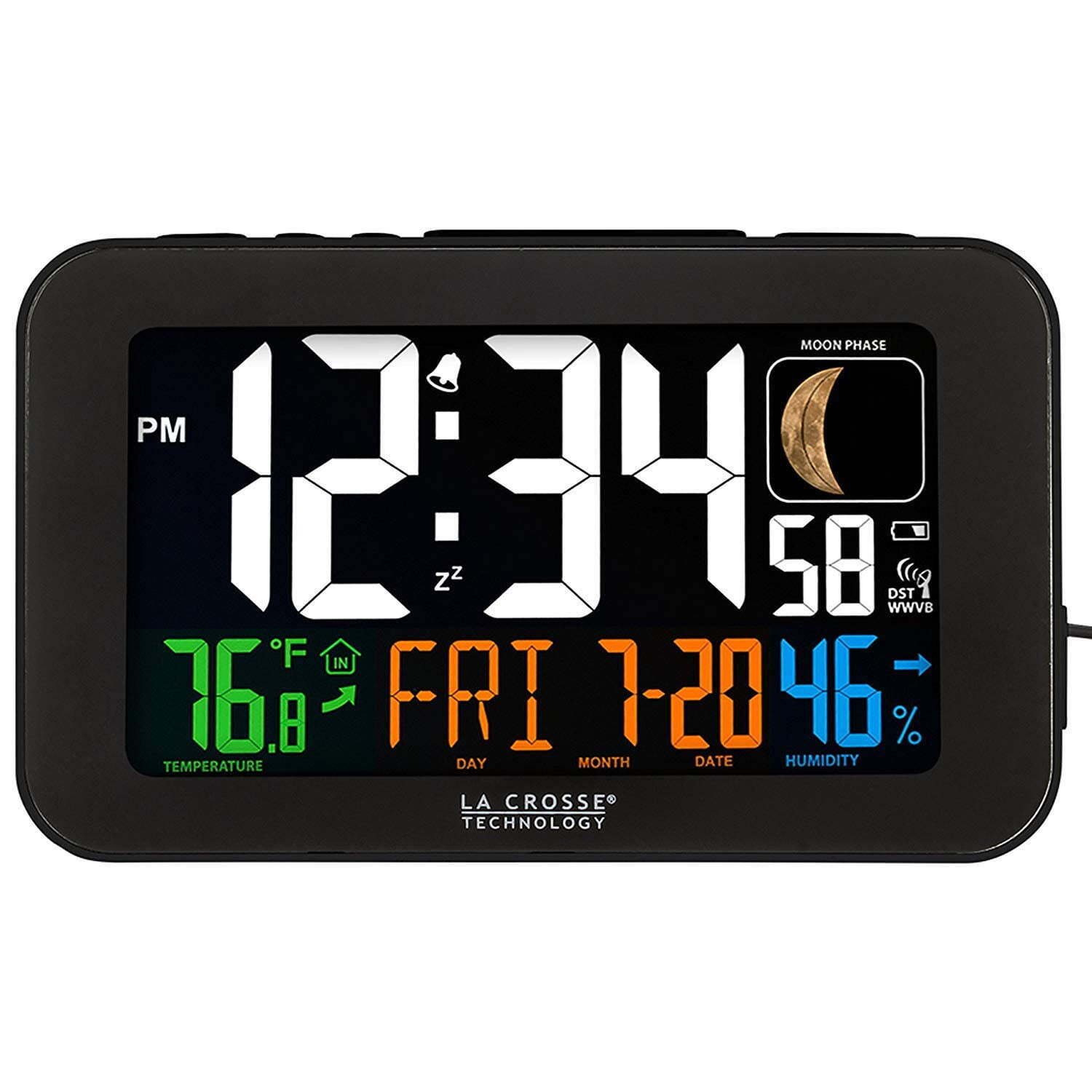 La Crosse Technology Corded Electric LED Black Atomic Alarm Clock Backlight