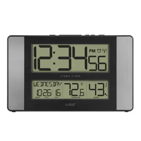 La Crosse Technology Digital Atomic Wall/Table Clock with humidity, 513-1417H-AL