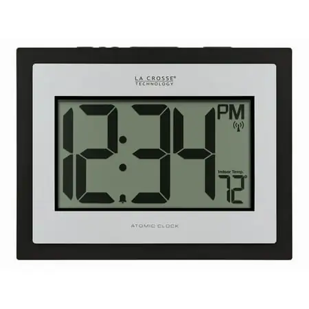 La Crosse Technology Silver Table/Wall Digital Atomic Clock with Indoor Temperature, 513-1422S