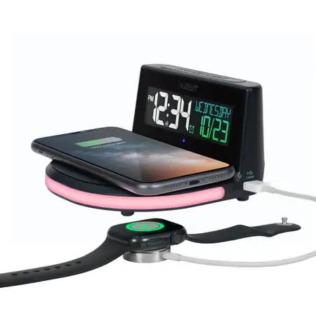 La Crosse Technology Wireless Charging Digital Deep Sleep Alarm Clock with Glowing Lighted Base, 617-148