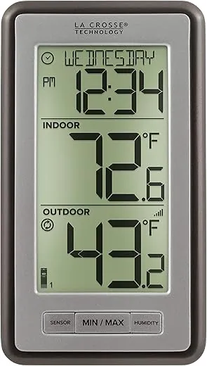 La Crosse Technology WS-9160UV3 Digital Indoor Outdoor Thermometer Wireless - Multi-Format Remote Temperature Sensor, Temperature Humidity Monitor with Manual Settings and 24-hr Display