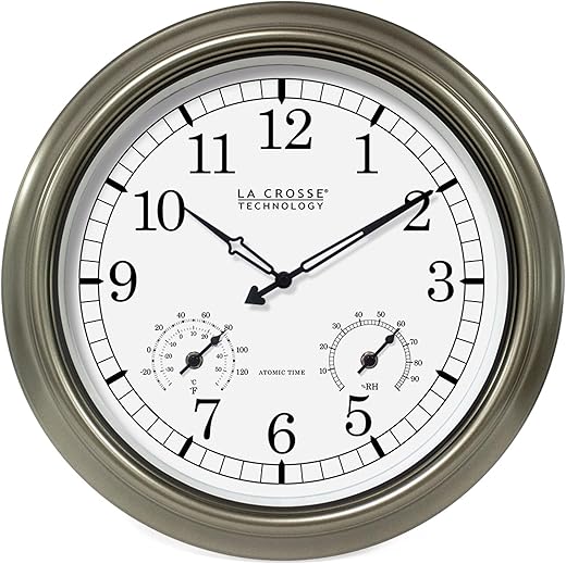 La Crosse Technology WT-3181PL-INT 18 inch Atomic Outdoor Clock with Temperature & Humidity