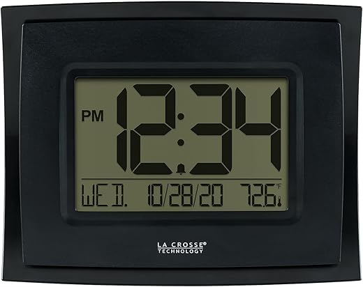 La Crosse Technology WT-8002U-B-INT Digital Black Clock with Indoor Temperature