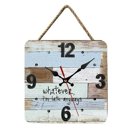 Laegsmetg Wall Clock Retro Rustic Wood Texture Decorative Hanging Clock Silent Non Ticking Square Clock for Living Room Kitchen Bedroom