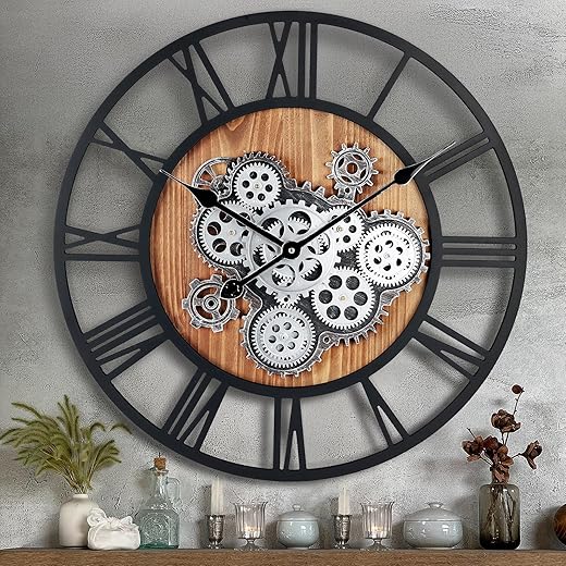 Lafocuse 23 Inch Gear Clock with Moving Gears,Large Wall Clocks for Living Room Decor,Farmhouse Steampunk Real Moving Gears Wall Clocks Battery Operated for Office Home Decor