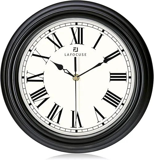 Lafocuse Black Gray Wall Clock Roman Numerals 12 Inch Silent Non-Ticking Kitchen Clock for Living Room Office Bedroom Home Decor