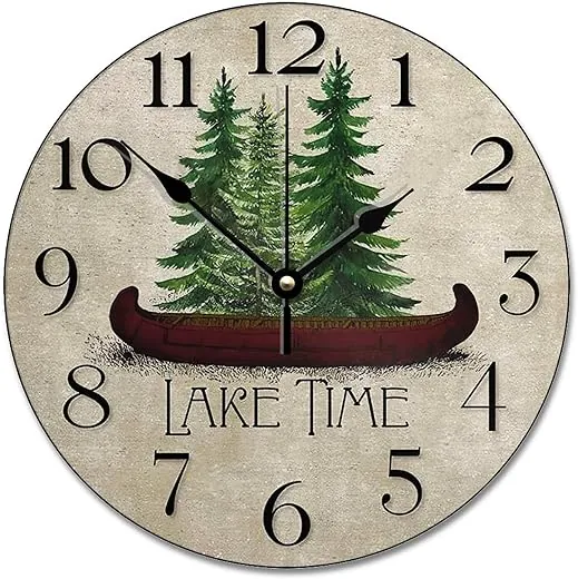 Lake House Wall Clock Cabin Wall Clocks Lake Time Clock Rustic Wooden Wall Clock Battery Operated Farmhouse Decor Vintage Home Decor for Kitchen Living Room Bedroom Office 10 Inch