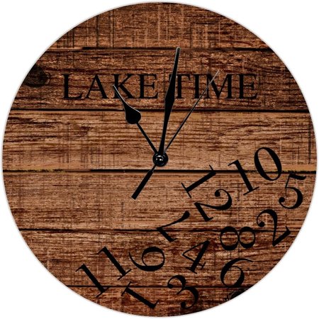 Lake Time Wall Clock Tuscan Retirement Clock Brown Weathered Wood Floor Pvc Wall Clocks Battery Operated 9 Inch Silent Non-Ticking Rustic Cabin Wall Home Decor For Home Kitchen Office School Bathroom