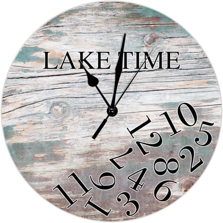 Lake Time Wall Clock Tuscan Retirement Clock Wood Grain Crack 12 Inch Large Pvc Wall Clocks Battery Operated Silent Rustic Cabin Wall Home Decor For Kitchen Bedroom Living Room Office