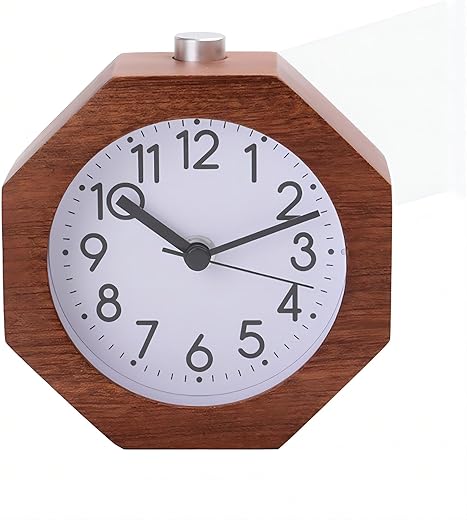 Lancoon Wood Analog Alarm Clock, 3 Inches Non-Ticking Quiet Silent with Arabic Numerals Wake Up Backlight Snooze Function Battery Operated for Bedroom Heavy Sleepers (Brown)