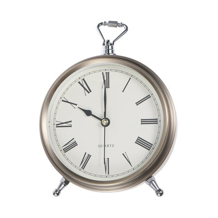 landege Metal Alarm Clock Roman Numerals Table Bedside Silent Alarm Clock without Battery