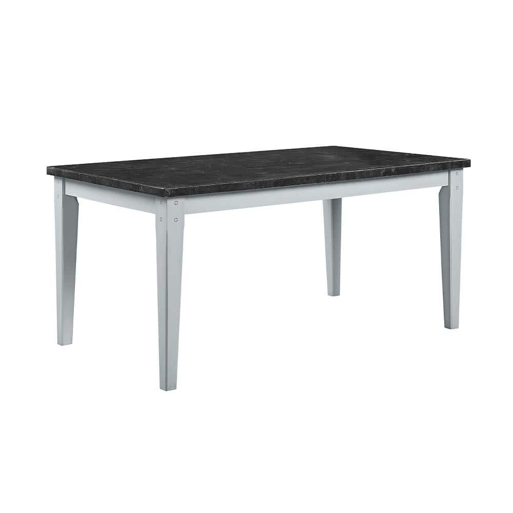 Lanton 64 in. Rectangle Marble and Antique White Finish Marble Top with...